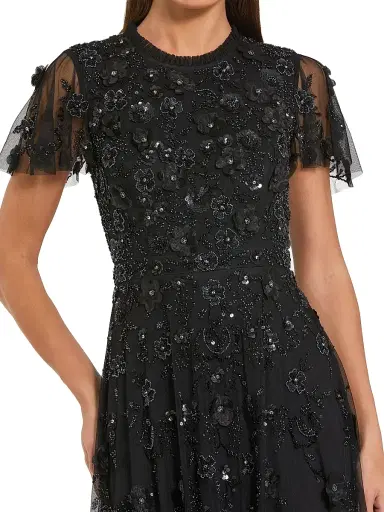 Mac Duggal Women's Sequined Floral Tulle Midi-Dress - Black - Size 20 | Thumbnail 3