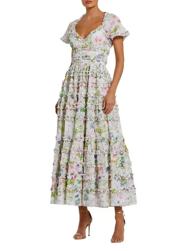 Mac Duggal Women's Floral Ruffle Open-Back Cocktail Dress | Thumbnail 1
