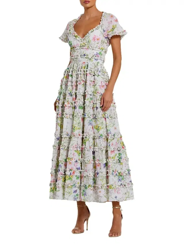 Mac Duggal Women's Floral Ruffle Open-Back Cocktail Dress - White Multi
