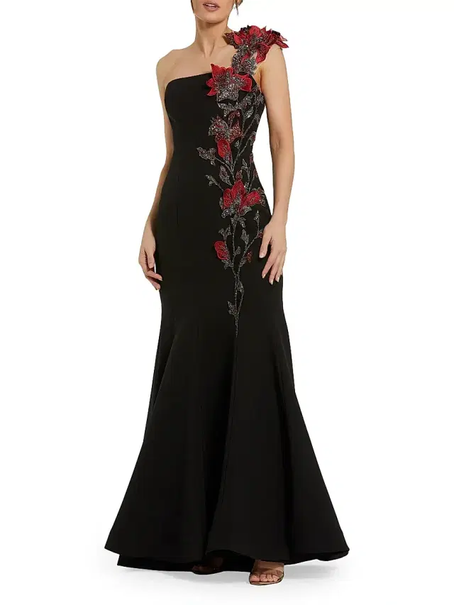 Women's Embellished Floral Crepe Mermaid Gown - Black Multi