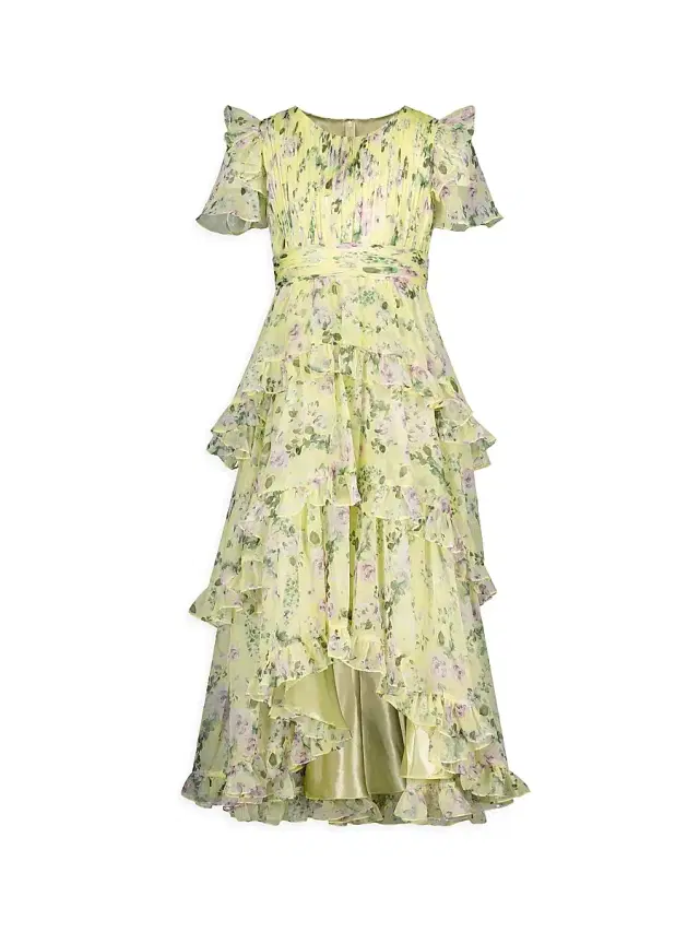 Mac Duggal Little Girl's & Girl's Floral Ruffled High-Low Dress - Key Lime