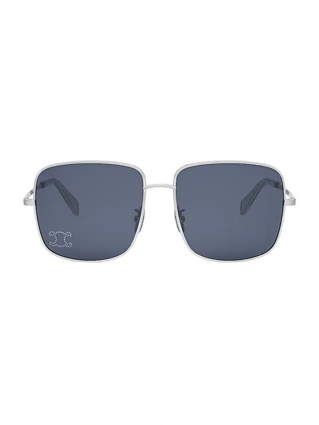 CELINE Women's Rhinestone Triomphe 59MM Square Sunglasses - Shiny Palladium Blue
