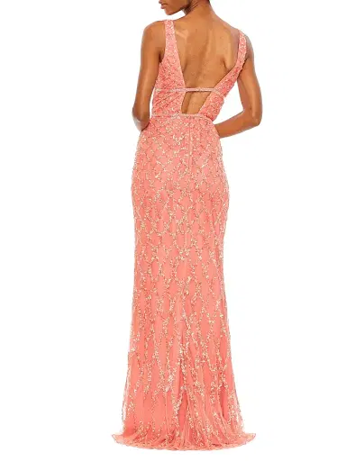 Mac Duggal Women's Embellished V-Neck Column Gown - Coral | Thumbnail 2 Mac Duggal Women's Embellished V-Neck Column Gown - Coral | Thumbnail 2