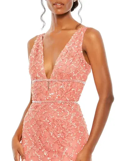 Mac Duggal Women's Embellished V-Neck Column Gown - Coral | Thumbnail 3 Mac Duggal Women's Embellished V-Neck Column Gown - Coral | Thumbnail 3