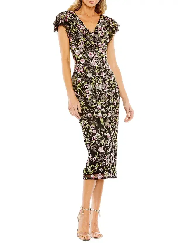 Women's Embellished Cap-Sleeve Dress - Black Multi Women's Embellished Cap-Sleeve Dress - Black Multi