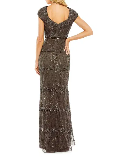 Mac Duggal Women's Embellished Cap Sleeve Gown - Charcoal - Size 12 | Thumbnail 3 Mac Duggal Women's Embellished Cap Sleeve Gown - Charcoal - Size 12 | Thumbnail 3