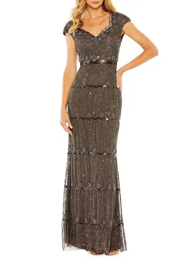 Mac Duggal Women's Embellished Cap Sleeve Gown - Charcoal - Size 12 | Thumbnail 1 Mac Duggal Women's Embellished Cap Sleeve Gown - Charcoal - Size 12 | Thumbnail 1