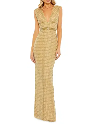 Mac Duggal Women's Beaded V-Neck Column Gown | Thumbnail 1 Mac Duggal Women's Beaded V-Neck Column Gown | Thumbnail 1