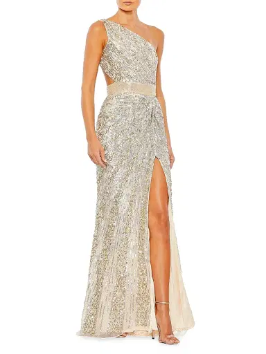 Mac Duggal Women's Sequined One-Shoulder Lace-Up Gown | Thumbnail 1