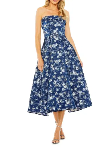 Mac Duggal Women's Floral Brocade Midi-Dress - Blue Multi - Size 16 | Thumbnail 1