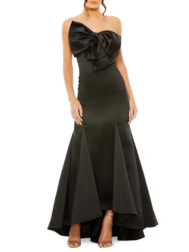 Mac Duggal Women's Satin Strapless Bow Mermaid Gown - Black