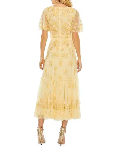 Mac Duggal Women's Floral Embellished Tiered Midi-Dress - Butter - Size 16 | Thumbnail 2 Mac Duggal Women's Floral Embellished Tiered Midi-Dress - Butter - Size 16 | Thumbnail 2