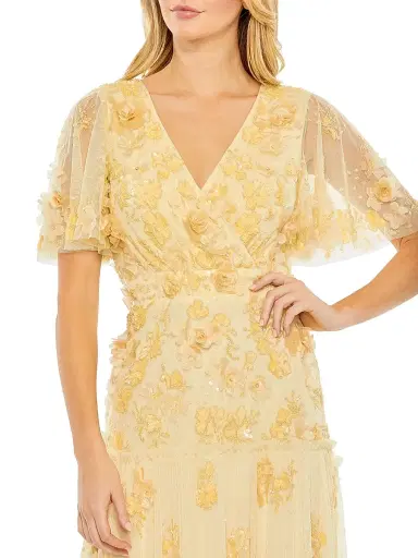 Mac Duggal Women's Floral Embellished Tiered Midi-Dress - Butter - Size 16 | Thumbnail 3 Mac Duggal Women's Floral Embellished Tiered Midi-Dress - Butter - Size 16 | Thumbnail 3