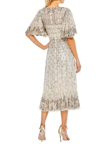 Mac Duggal Women's Flounce Sleeve Midi-Dress - Silver - Size 16 | Thumbnail 2