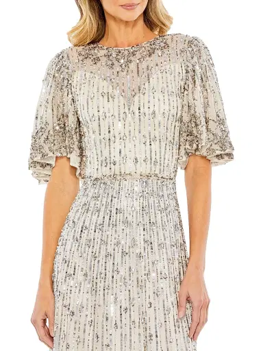 Mac Duggal Women's Flounce Sleeve Midi-Dress - Silver - Size 16 | Thumbnail 3