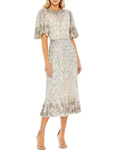 Mac Duggal Women's Flounce Sleeve Midi-Dress - Silver - Size 16 | Thumbnail 1