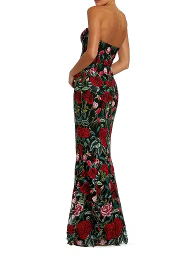 Mac Duggal Women's Floral Embroidered Bustier Column Gown - Black Multi - Size 14 | Thumbnail 2