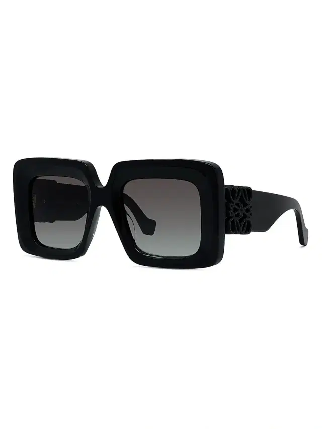 LOEWE Women's Anagram 51MM Rectangular Sunglasses - Shiny Black Gradient Smoke
