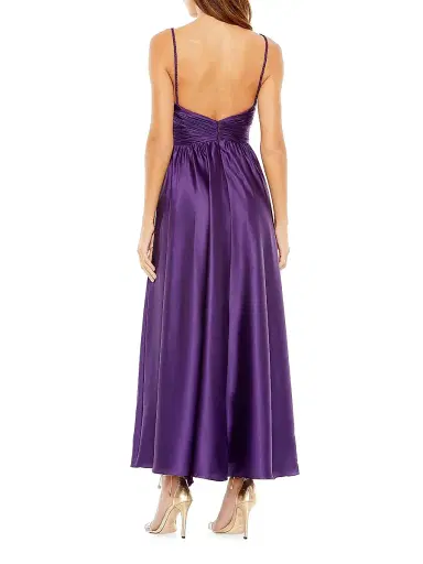Mac Duggal Women's Pleated Charmeuse Halter A-Line Gown - Purple | Thumbnail 2