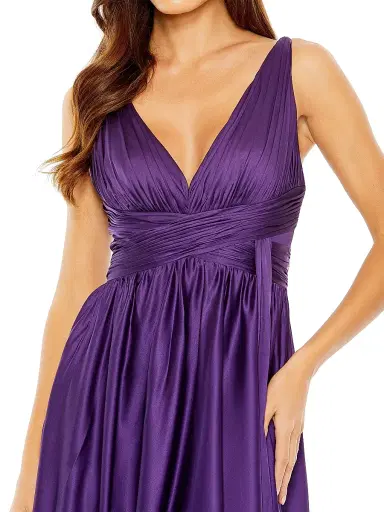 Mac Duggal Women's Pleated Charmeuse Halter A-Line Gown - Purple | Thumbnail 3