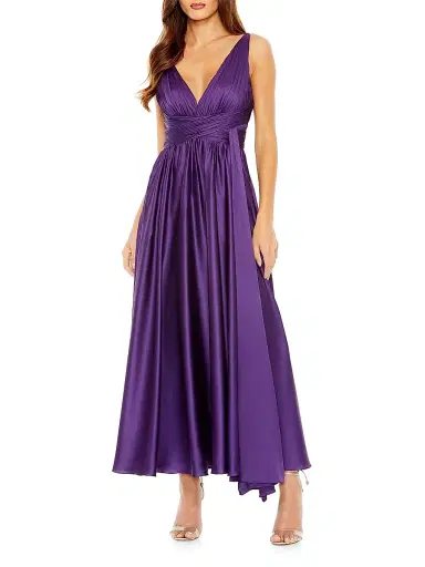 Mac Duggal Women's Pleated Charmeuse Halter A-Line Gown - Purple | Thumbnail 1