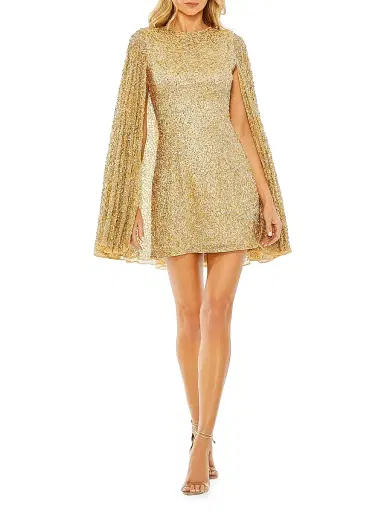 Mac Duggal Women's Sequined Cape Minidress - Gold - Size 12 | Thumbnail 2 Mac Duggal Women's Sequined Cape Minidress - Gold - Size 12 | Thumbnail 2