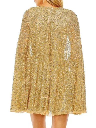 Mac Duggal Women's Sequined Cape Minidress - Gold - Size 12 | Thumbnail 3 Mac Duggal Women's Sequined Cape Minidress - Gold - Size 12 | Thumbnail 3