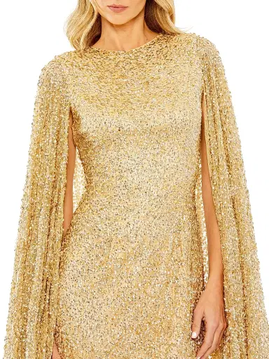 Mac Duggal Women's Sequined Cape Minidress - Gold - Size 12 | Thumbnail 4 Mac Duggal Women's Sequined Cape Minidress - Gold - Size 12 | Thumbnail 4