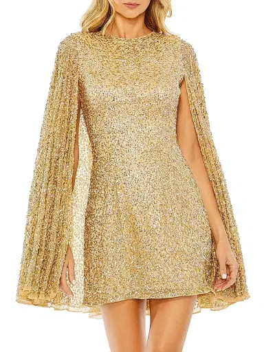 Mac Duggal Women's Sequined Cape Minidress - Gold - Size 12 | Thumbnail 1 Mac Duggal Women's Sequined Cape Minidress - Gold - Size 12 | Thumbnail 1