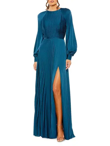 Mac Duggal Women's Ieena Pleated A-Line Chiffon Gown - Peacock - Size 14 | Thumbnail 1 Mac Duggal Women's Ieena Pleated A-Line Chiffon Gown - Peacock - Size 14 | Thumbnail 1