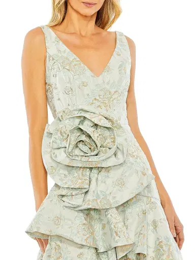 Mac Duggal Women's Rosette Asymmetric Brocade Cocktail Dress - French Blue - Size 8 | Thumbnail 3