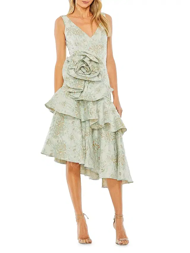 Mac Duggal Women's Rosette Asymmetric Brocade Cocktail Dress - French Blue