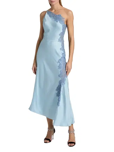 A.L.C. Women's Lou Lace-Trim Satin Midi-Slipdress - Delphinium Blue French Blue | Thumbnail 3
