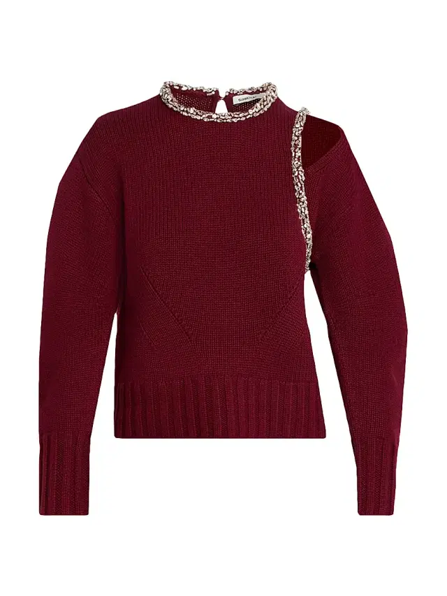 SIMKHAI Women's Monroe Embellished Cold-Shoulder Sweater - Oxblood