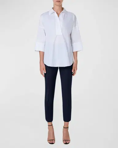 Akris punto Kimono-Sleeve Split-Neck Blouse | Thumbnail 2 Akris punto Kimono-Sleeve Split-Neck Blouse | Thumbnail 2