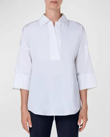 Akris punto Kimono-Sleeve Split-Neck Blouse | Thumbnail 4 Akris punto Kimono-Sleeve Split-Neck Blouse | Thumbnail 4