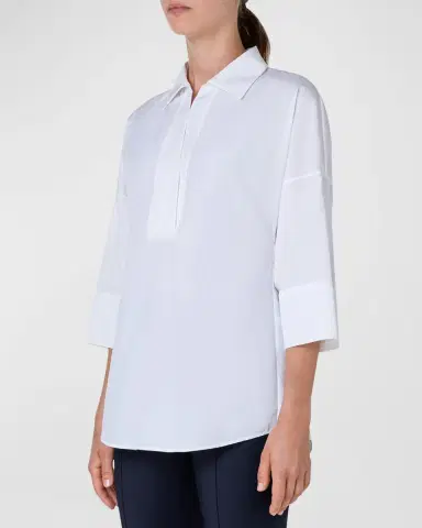 Akris punto Kimono-Sleeve Split-Neck Blouse | Thumbnail 6 Akris punto Kimono-Sleeve Split-Neck Blouse | Thumbnail 6
