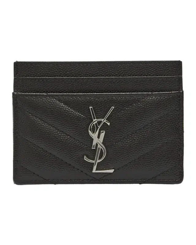 Saint Laurent Cassandre YSL Monogram Card Case in Grained Leather