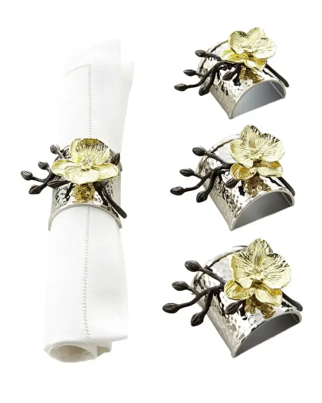 Michael Aram Four Gold Orchid Napkin Rings