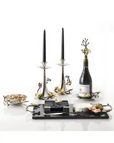 Michael Aram Two Gold Orchid Taper Candleholders | Thumbnail 2
