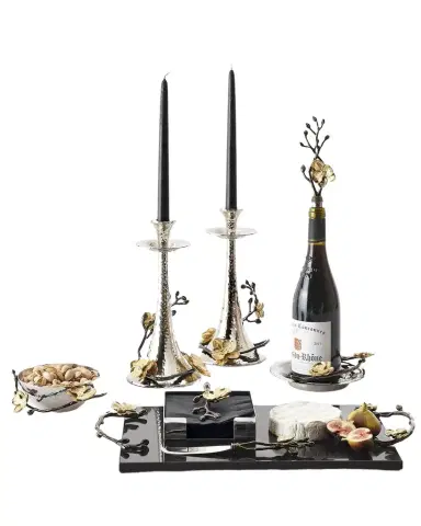 Michael Aram Two Gold Orchid Taper Candleholders | Thumbnail 1