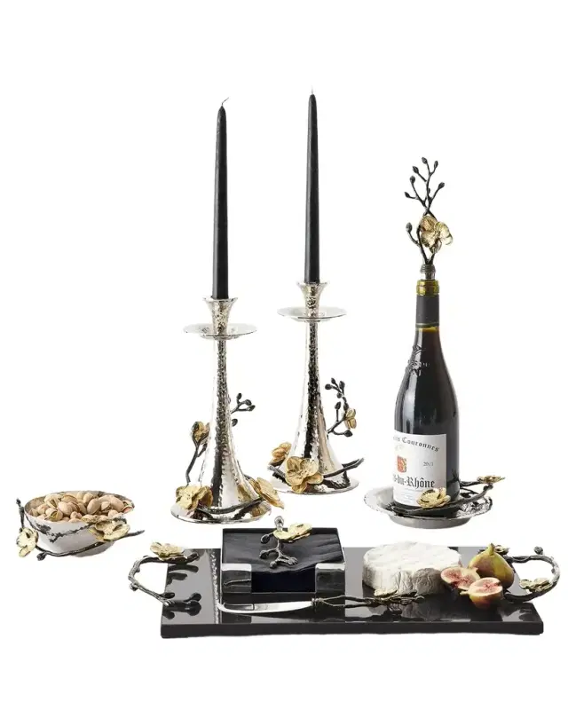 Michael Aram Two Gold Orchid Taper Candleholders
