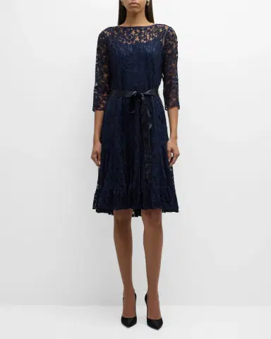 Rickie Freeman for Teri Jon 3/4-Sleeve Lace Overlay Cocktail Dress | Thumbnail 2