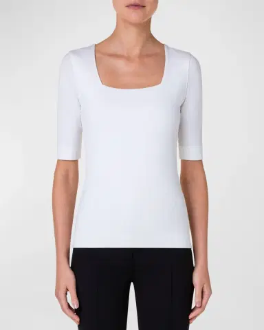 Akris punto Cotton 1/2-Sleeve Square-Neck Tee | Thumbnail 3 Akris punto Cotton 1/2-Sleeve Square-Neck Tee | Thumbnail 3