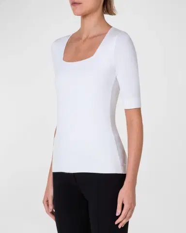 Akris punto Cotton 1/2-Sleeve Square-Neck Tee | Thumbnail 6 Akris punto Cotton 1/2-Sleeve Square-Neck Tee | Thumbnail 6
