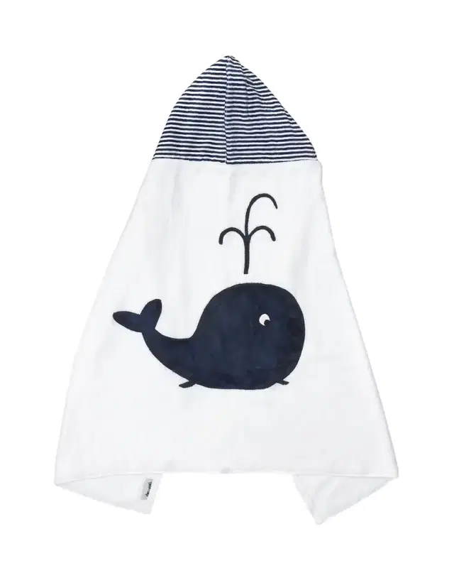 Boogie Baby Hooded Whale Towel, White/Blue