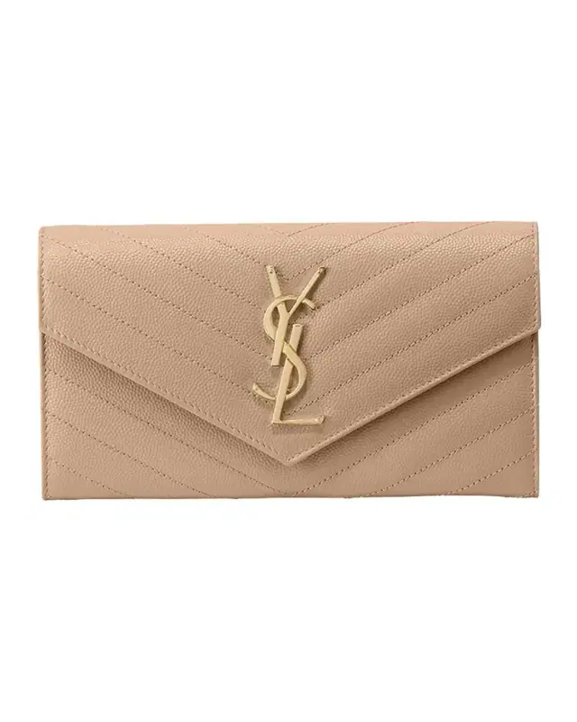 Saint Laurent Cassandre YSL Monogram Large Flap Wallet in Grained Leather