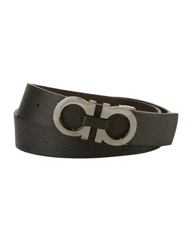 Ferragamo Moufflon Adjustable & Reversible Double-Gancini Buckle Leather Belt