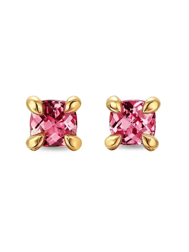 Women's Micro Chatelaine Stud Earrings in 18K Yellow Gold - Pink Tourmaline