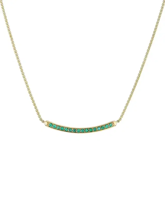 Women's Petite Pavé Bar Necklace in 18K Yellow Gold - Emerald
